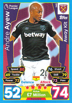 Andre Ayew West Ham United 2017/18 Topps Match Attax Away Kit #360